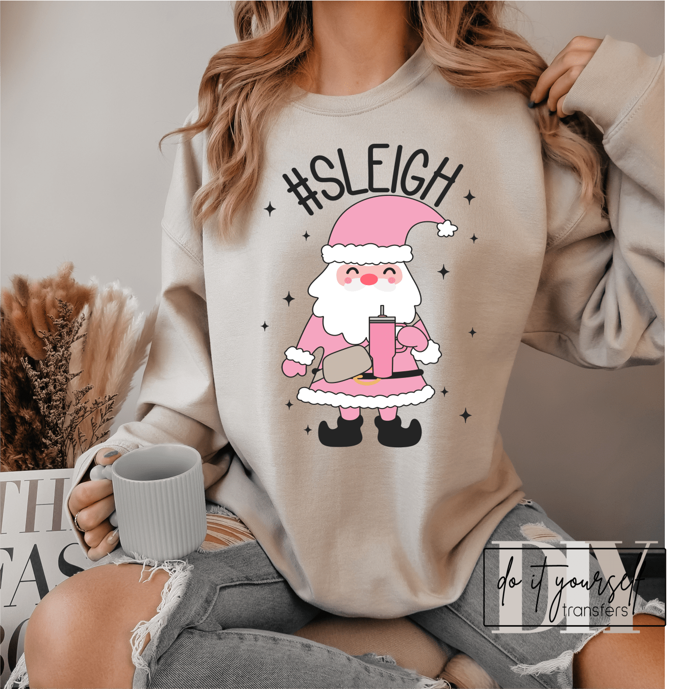 SLEIGH Santa Claus pink Christmas DTF TRANSFER PRINT TO ORDER 694 - Do it yourself Transfers