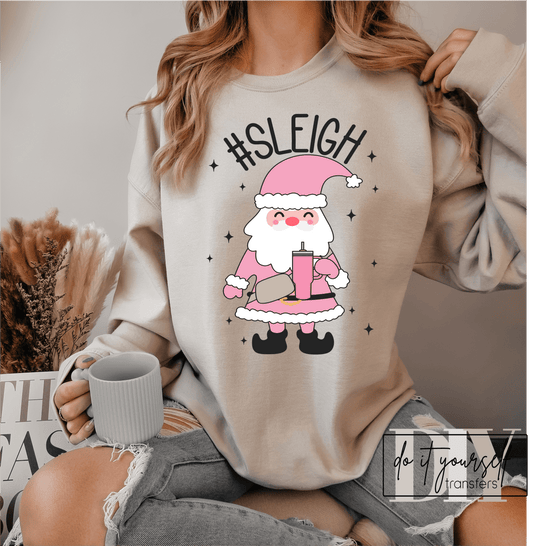 SLEIGH Santa Claus pink Christmas DTF TRANSFER PRINT TO ORDER 694 - Do it yourself Transfers