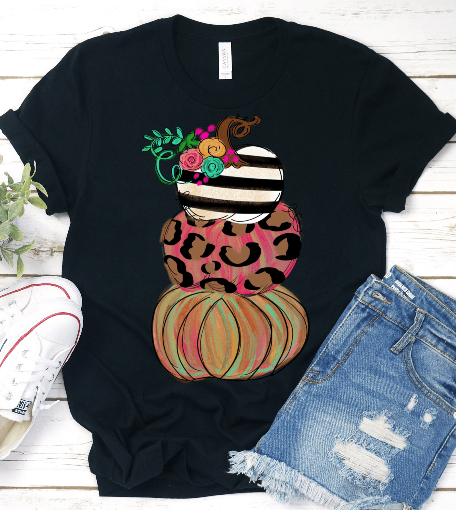 Stacked Pumpkins Black and white stripe Fall Halloween DTF TRANSFERPRINT TO ORDER - Do it yourself Transfers