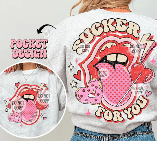 Sucker for you tongue lips donut Valentine's day DTF TRANSFER PRINT TO ORDER 629 - Do it yourself Transfers