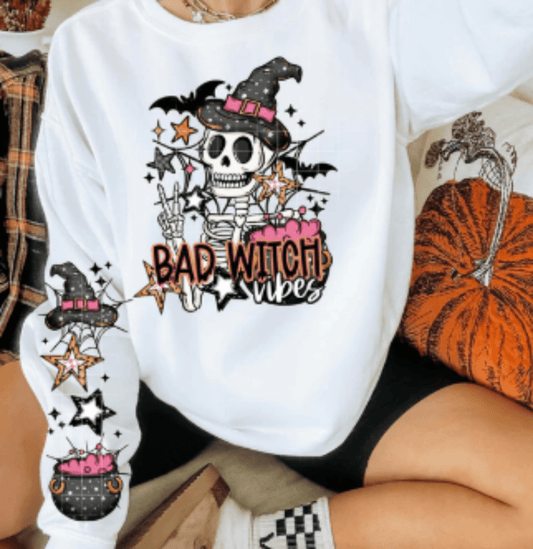 TRANSFER TUESDAY BAD WITCH VIBES SLEEVE HALLOWEEN DTF DIRECT TO FILM transfers ADULT PICK YOUR SIZE - Do it yourself Transfers