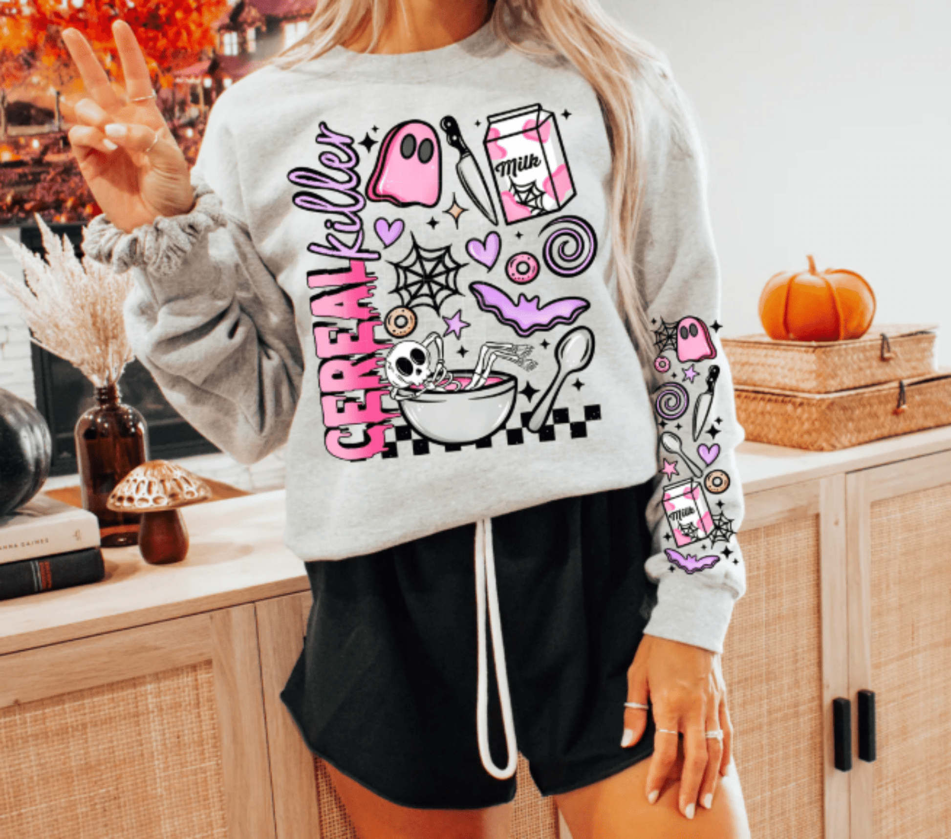 TRANSFER TUESDAY CEREAL KILLER HALLOWEEN SKULLIE SLEEVE DTF DIRECT TO FILM transfers ADULT PICK YOUR SIZE - Do it yourself Transfers