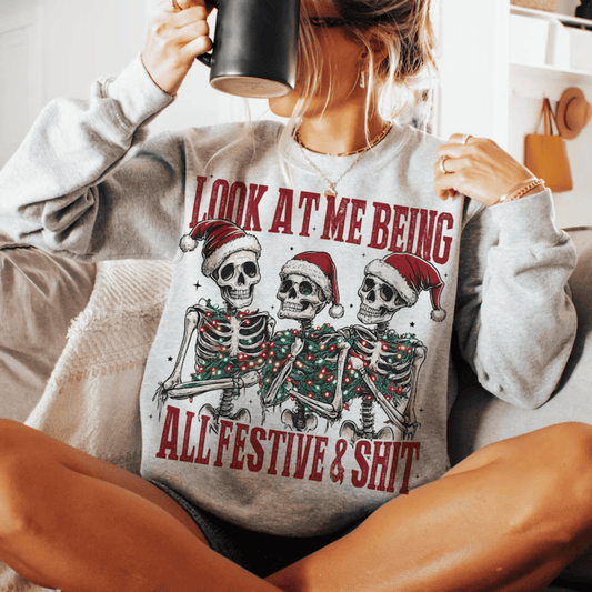 TRANSFER TUESDAY JULY 9TH LOOK AT ME BEING ALL FESTIVE AND SH*T SKULLIE CHRISTMAS DTF DIRECT TO FILM transfers ADULT PICK YOUR SIZE - Do it yourself Transfers