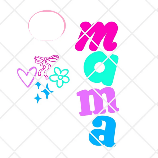 TRANSFER TUESDAY JUNE 17TH MAMA HEART BOW FLOWERS MULTI COLOR DTF DIRECT TO FILM transfers ADULT 9X13 POCKET - Do it yourself Transfers