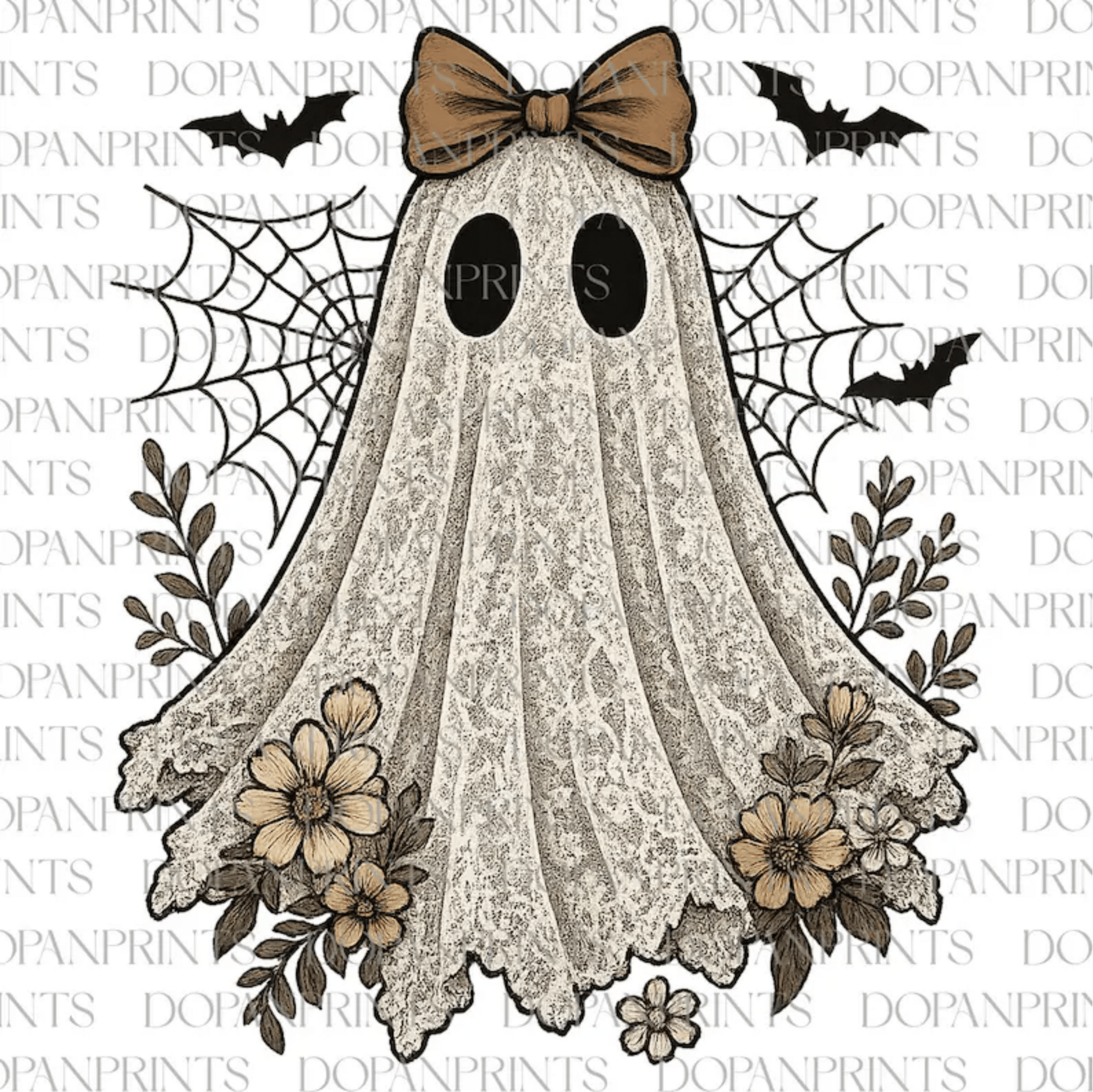 TRANSFER TUESDAY JUNE 24TH GHOST LACE FLOWERS HALLOWEEN WEB DTF DIRECT TO FILM transfers ADULT 9X12 - Do it yourself Transfers