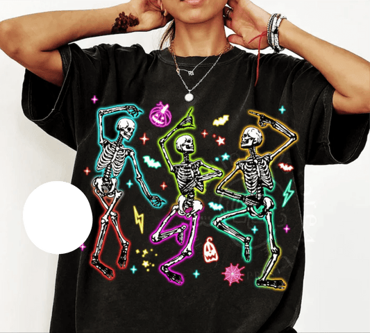 TRANSFER TUESDAY JUNE 24TH NEON SKULLIE HALLOWEEN DANCING DTF DIRECT TO FILM transfers ADULT 10X12 - Do it yourself Transfers