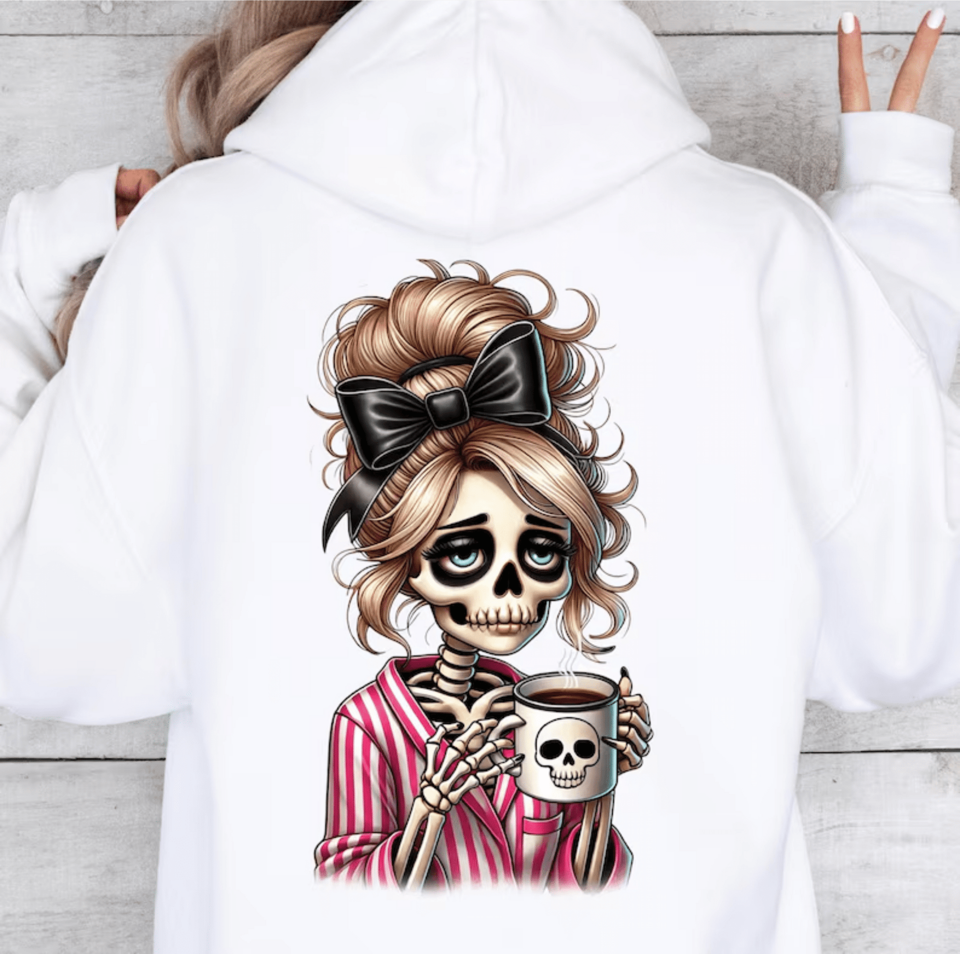 TRANSFER TUESDAY JUNE 24TH SKULLIE TIRED PINK STRIPE SHIRT COFFEE DTF DIRECT TO FILM transfers ADULT 9X12 - Do it yourself Transfers