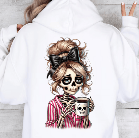 TRANSFER TUESDAY JUNE 24TH SKULLIE TIRED PINK STRIPE SHIRT COFFEE DTF DIRECT TO FILM transfers ADULT 9X12 - Do it yourself Transfers