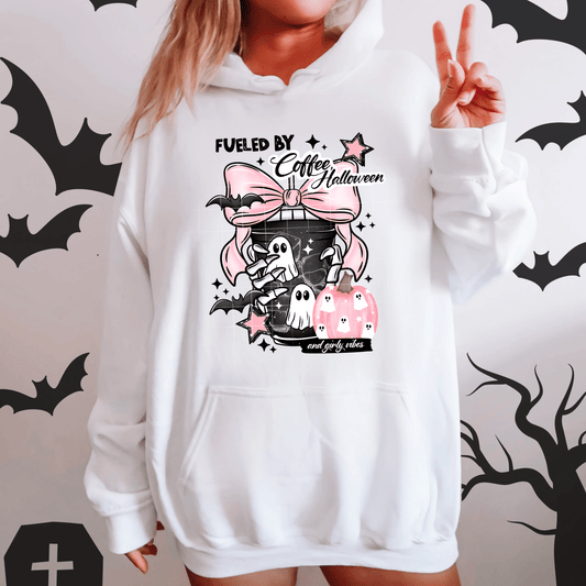 TRANSFER TUESDAY JUNE 6TH FUELED BY COFFEE HALLOWEEN CUP BOW COQUETTE GHOST PINK BLACK DTF DIRECT TO FILM transfers ADULT 10X11 - Do it yourself Transfers