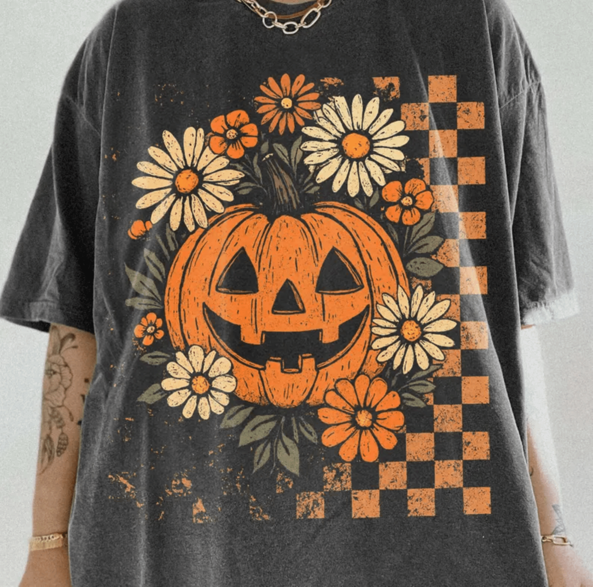 TRANSFER TUESDAY PUMPKIN CHECKER FLOWERS HALLOWEEN DTF DIRECT TO FILM transfers ADULT PICK YOUR SIZE - Do it yourself Transfers