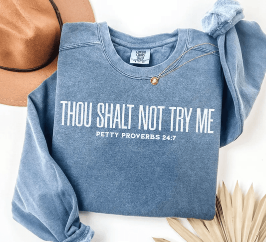 TRANSFER TUESDAY SHIPS FEB 25TH Thou shalt not try me SINGLE COLOR WHITE Screen Print transfers size ADULT 6X12.5 - Do it yourself Transfers