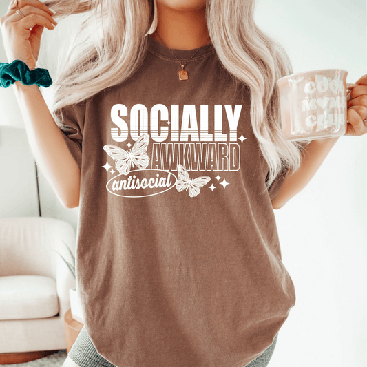 TRANSFER TUESDAY SHIPS JUNE 6TH SOCIALLY AWKWARD ANTISOCIAL SINGLE COLOR WHITE DTF DIRECT TO FILM transfers ADULT 9X12 - Do it yourself Transfers