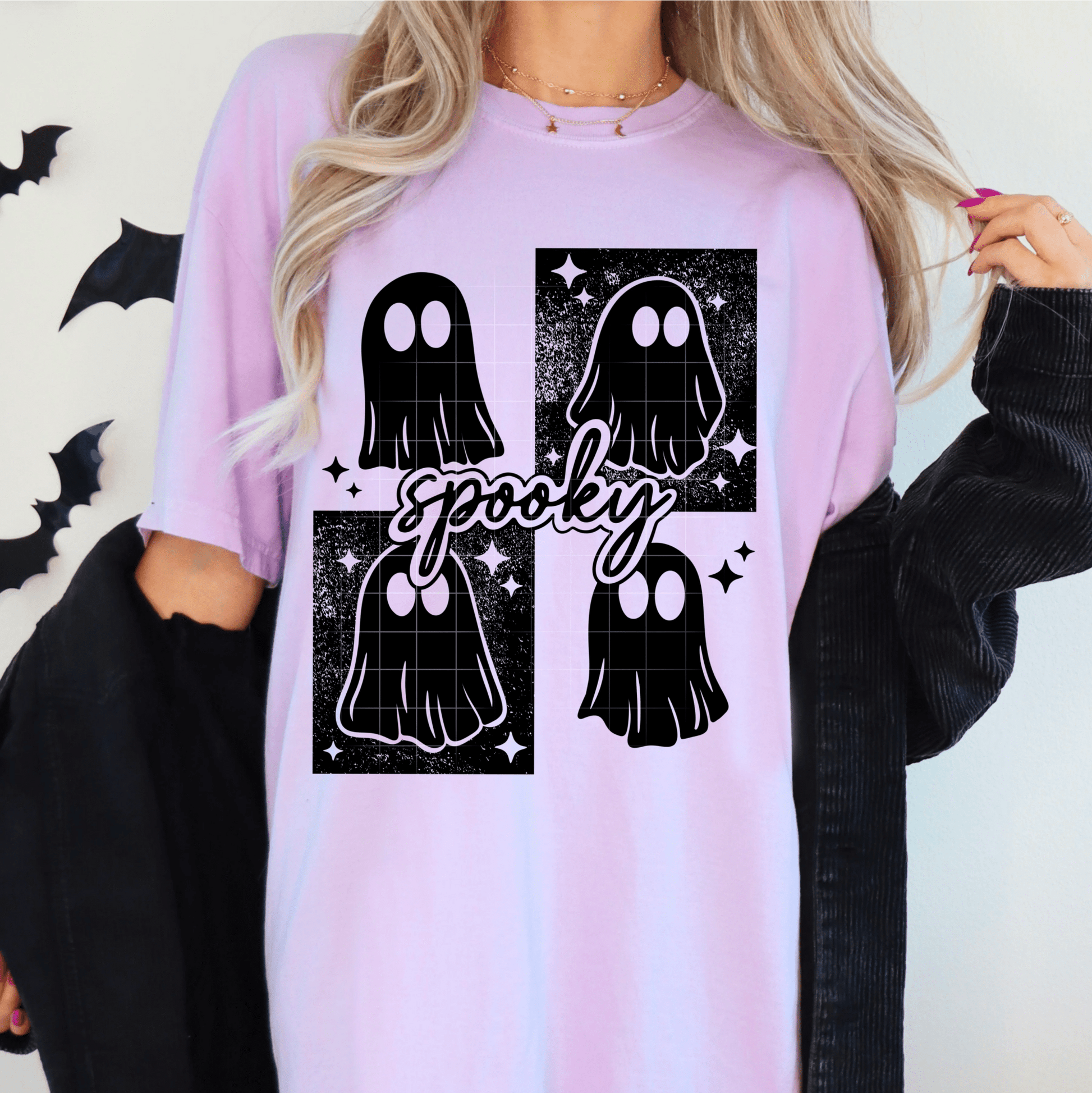 TRANSFER TUESDAY SHIPS JUNE 6TH SPOOKY GHOST SQUARE HALLOWEEN SINGLE COLOR BLACK DTF DIRECT TO FILM transfers ADULT 10X11 - Do it yourself Transfers