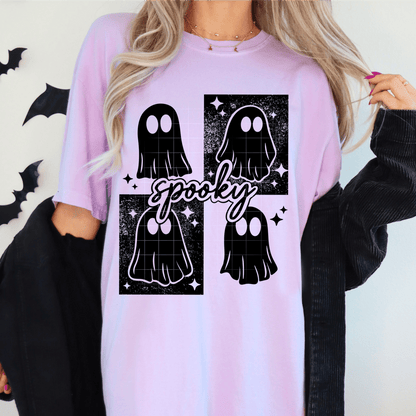 TRANSFER TUESDAY SHIPS JUNE 6TH SPOOKY GHOST SQUARE HALLOWEEN SINGLE COLOR BLACK DTF DIRECT TO FILM transfers ADULT 10X11 - Do it yourself Transfers