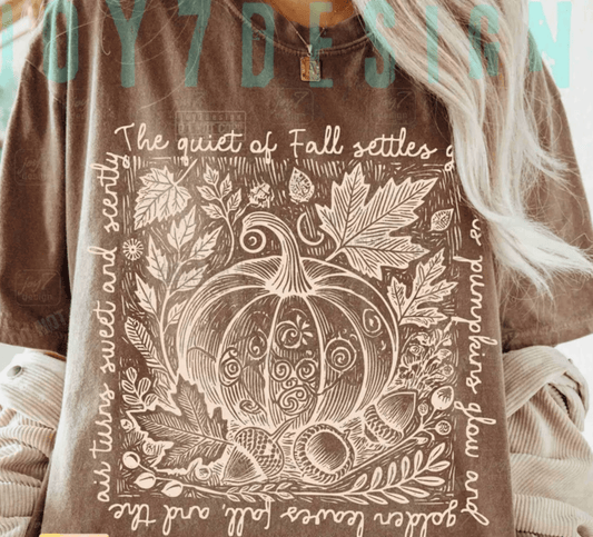 TRANSFER TUESDAY SHIPS JUNE 6TH THE QUIET OF FALL SETTLES PUMPKIN LEAVES SINGLE COLOR CREAM DTF DIRECT TO FILM transfers ADULT 10X12 - Do it yourself Transfers